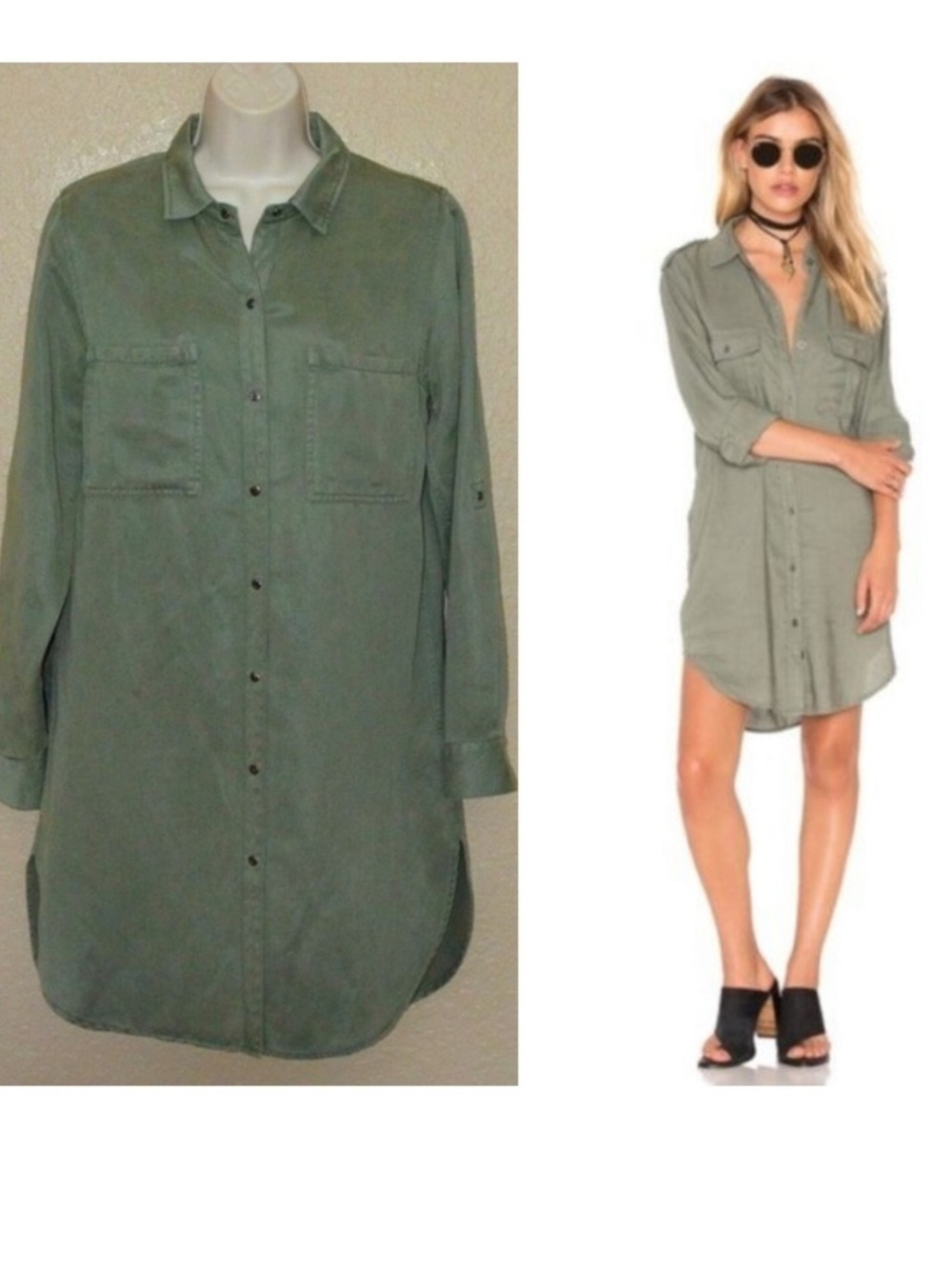 Parasuco Olive Green Utility Shirt Lyocell Dress Medium